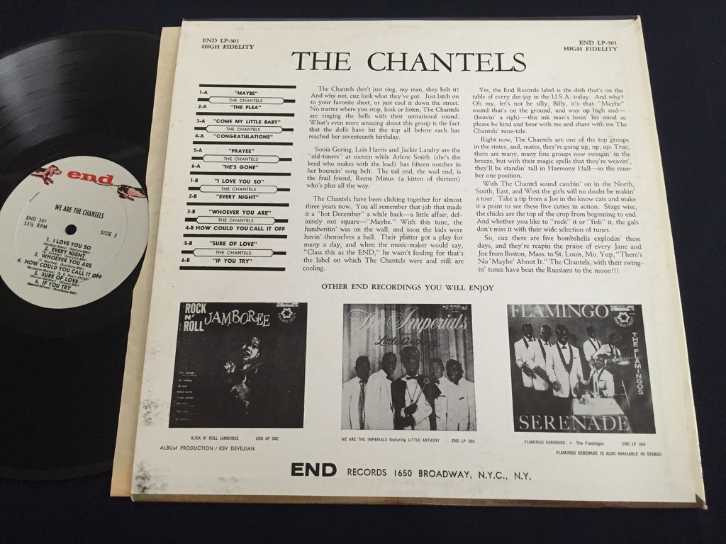 THE CHANTELS We Are The Chantels ~ RARE 1959 END LP 301 Jukebox AMAZING ...